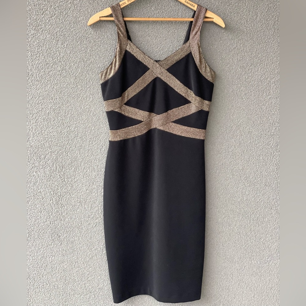 Joseph Ribkoff Size 10 Black and Gold Dress, Vintage Little Black Dress, Gift
